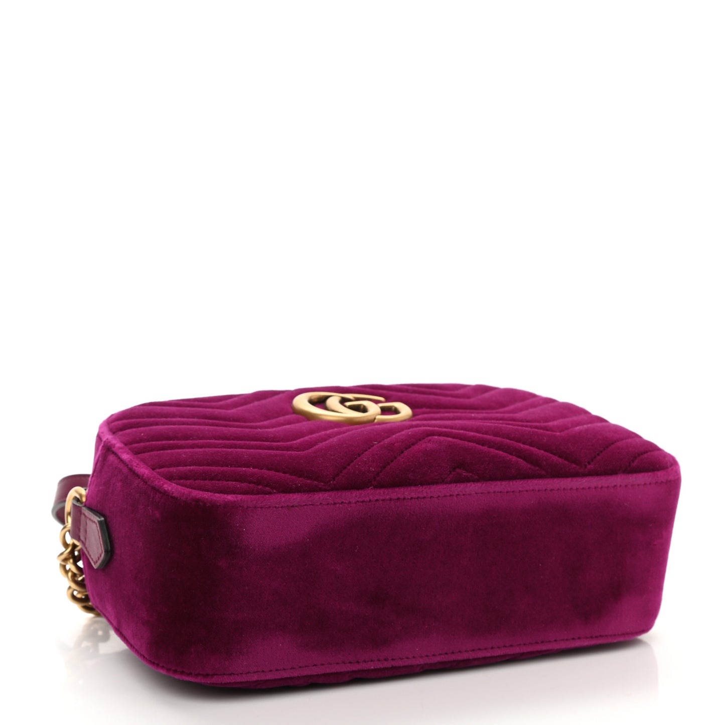 Velvet Matelasse Small GG Marmont Chain Shoulder Bag Fuchsia Violet Cyclamen