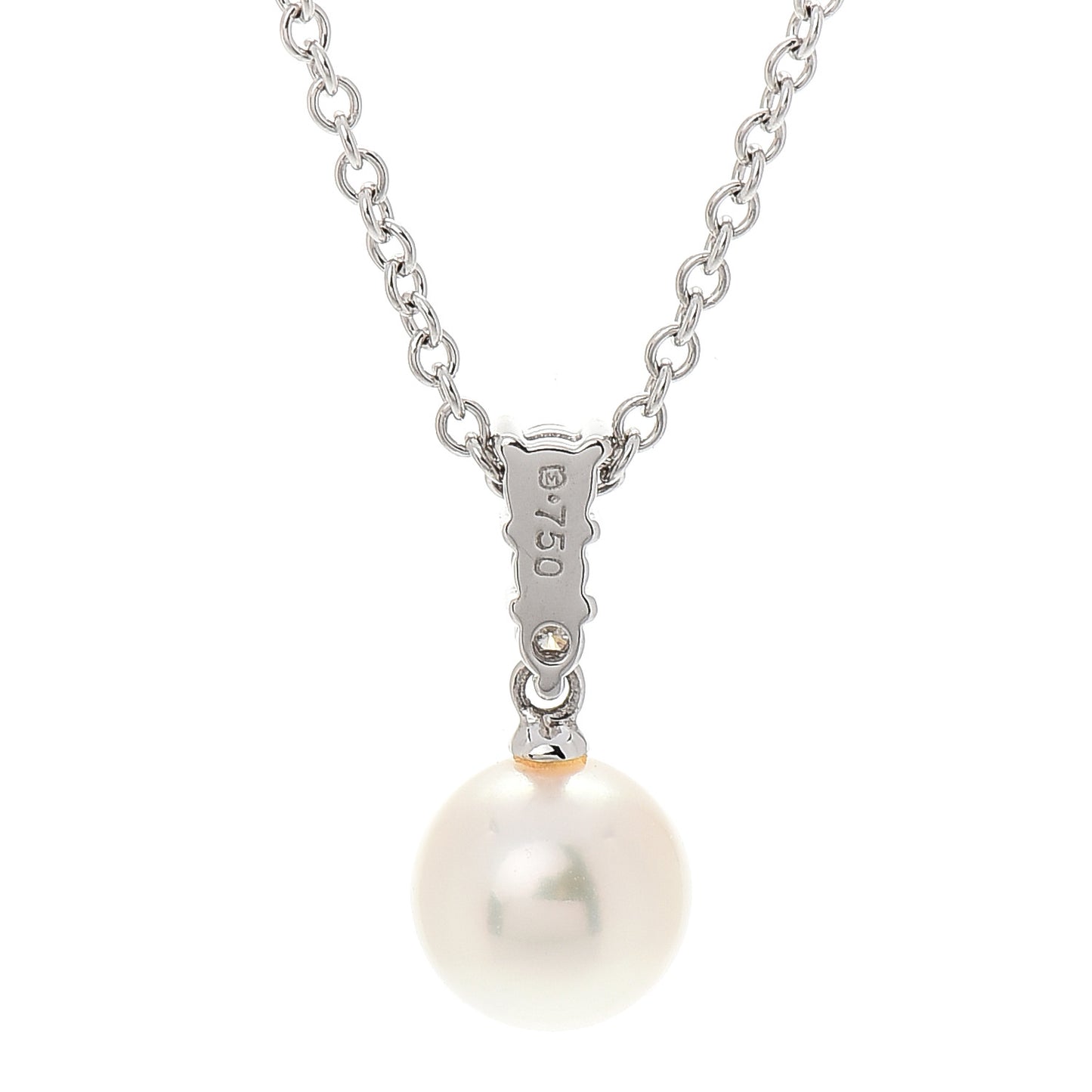 18K White Gold Diamond Akoya Pearl 8mm Morning Dew Pendant Necklace