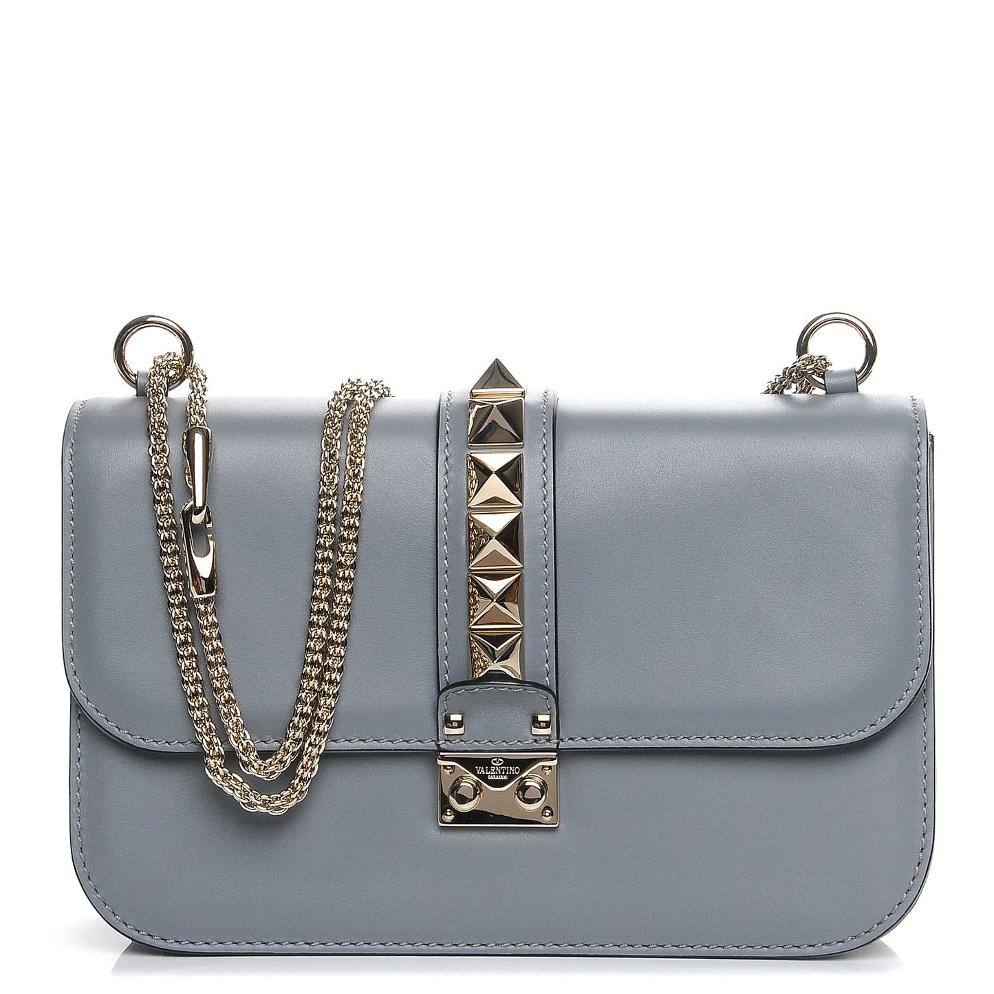 Vitello Medium Glam Lock Rockstud Flap Light Stone