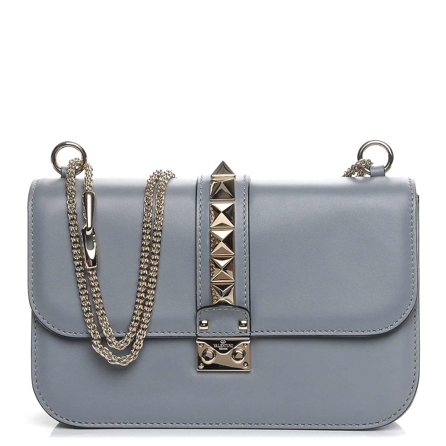 Valentino Garavani Vitello Medium Glam Lock Rockstud Flap Light Stone 1 of 7