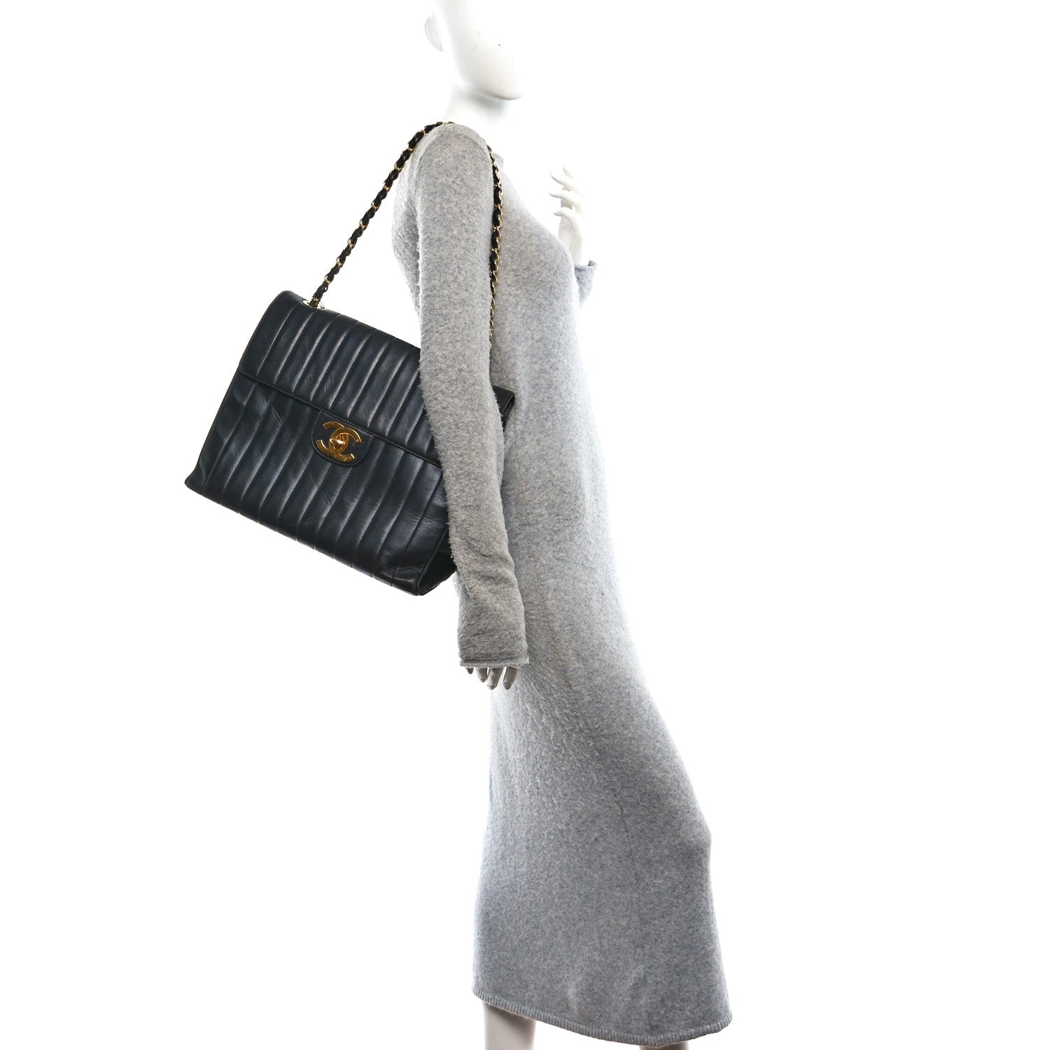 Chanel Lambskin Vertical Quilted XL Jumbo Single Flap Black 2 of 10