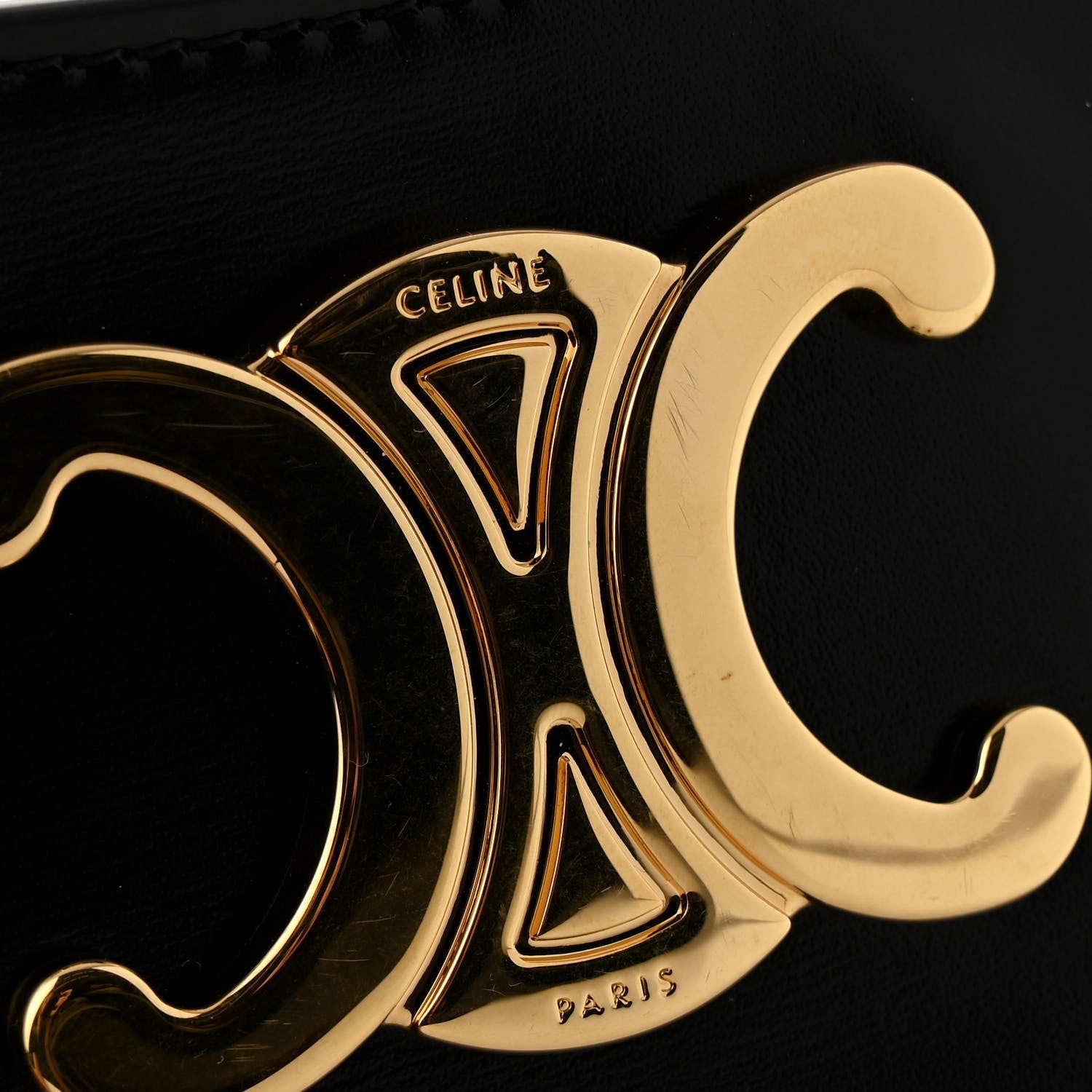 Celine Shiny Calfskin Medium Tilly Triomphe Shoulder Bag Black 11 of 12