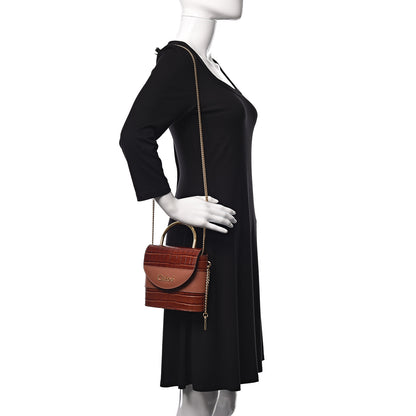Chloe Calfskin Crocodile Embossed Small Aby Lock Chestnut Brown 2 of 8