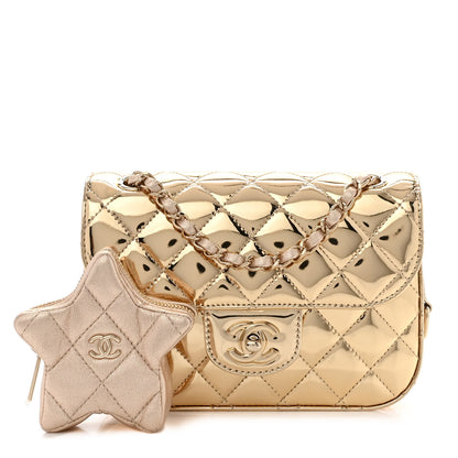 Chanel Mirror Calfskin Metallic Calfskin Quilted Hollywood Boulevard Mini Flap With Star Coin Purse Gold 1 of 12