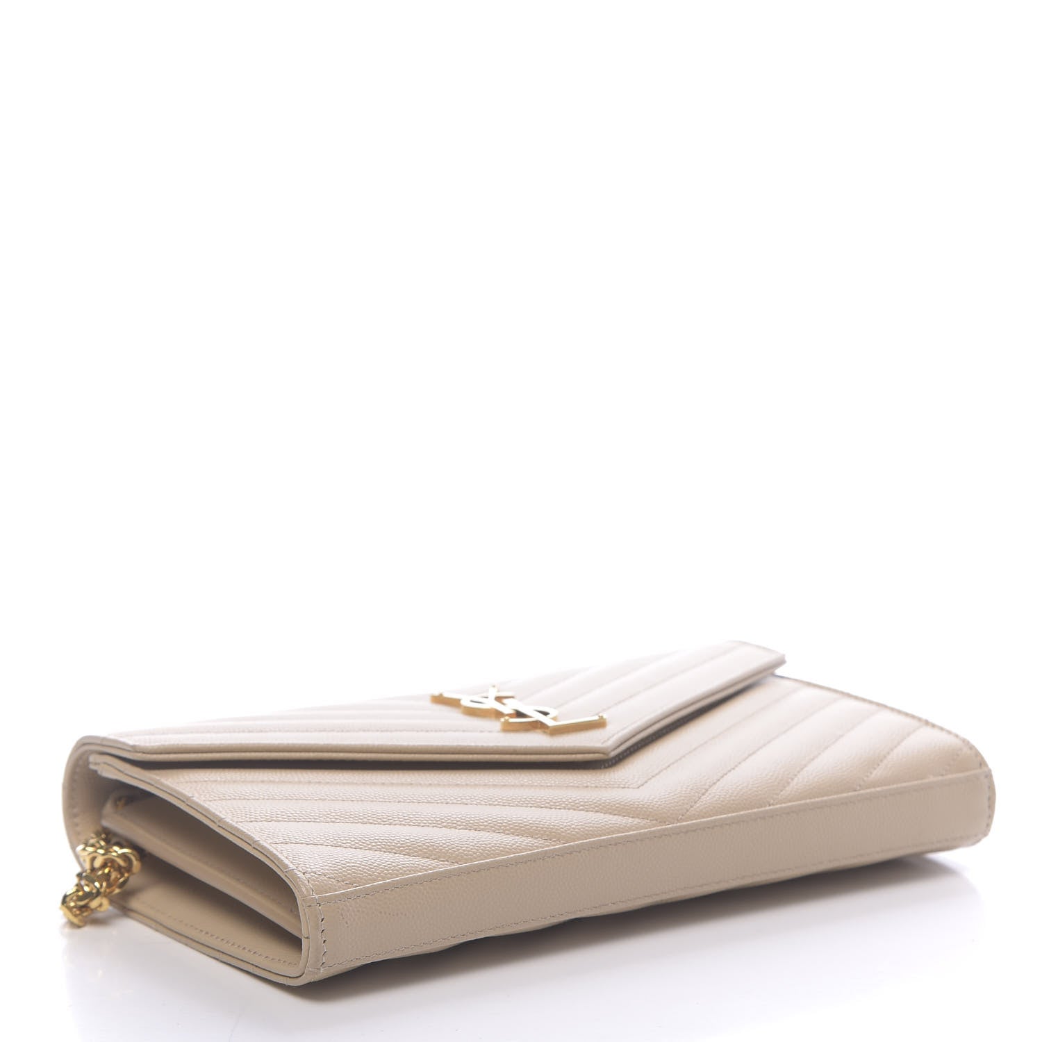 Saint Laurent Grain De Poudre Matelasse Chevron Monogram Chain Wallet Nude Powder 4 of 9