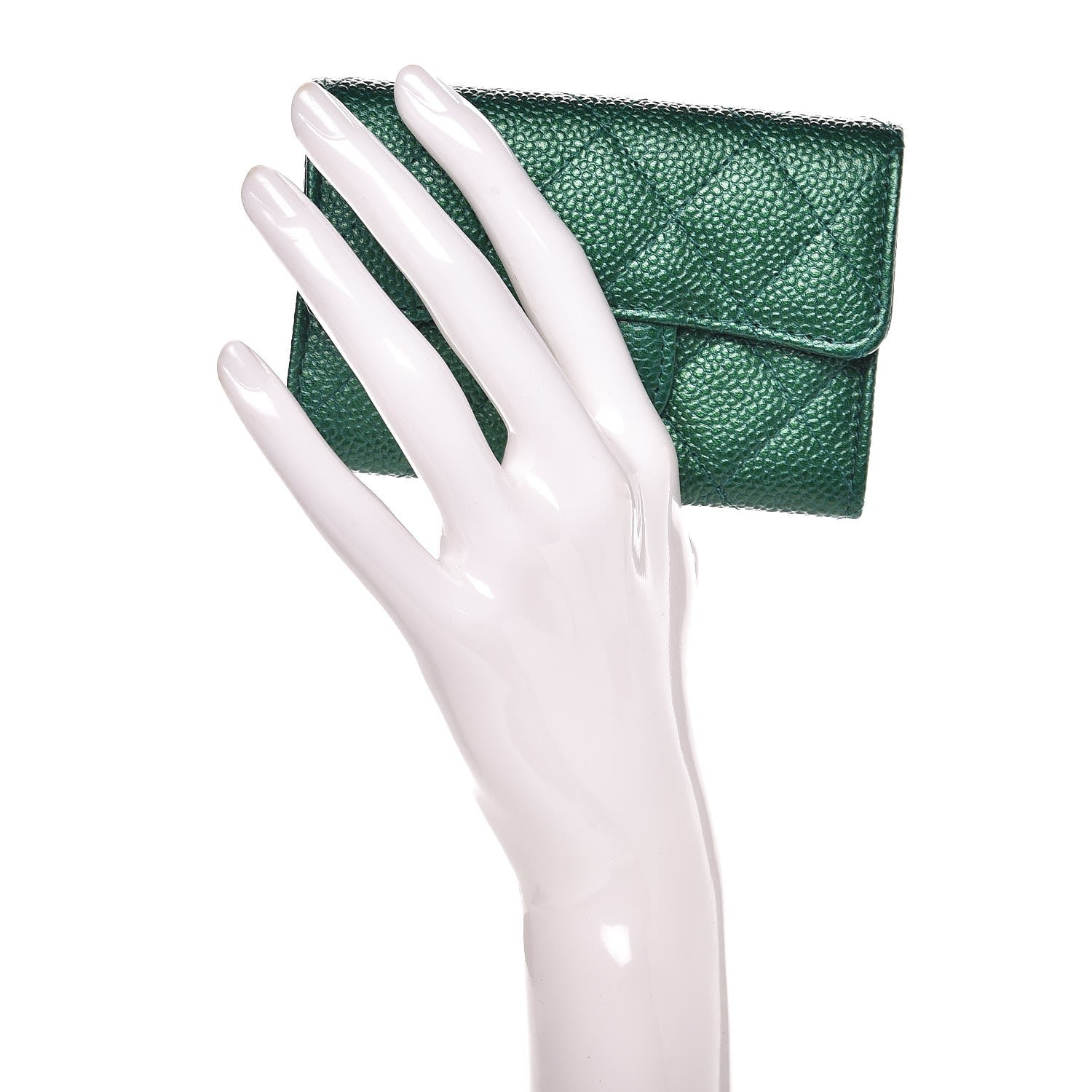 Chanel Metallic Caviar Quilted Card Holder Green 2 of 9