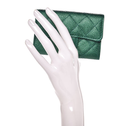 Chanel Metallic Caviar Quilted Card Holder Green 2 of 9