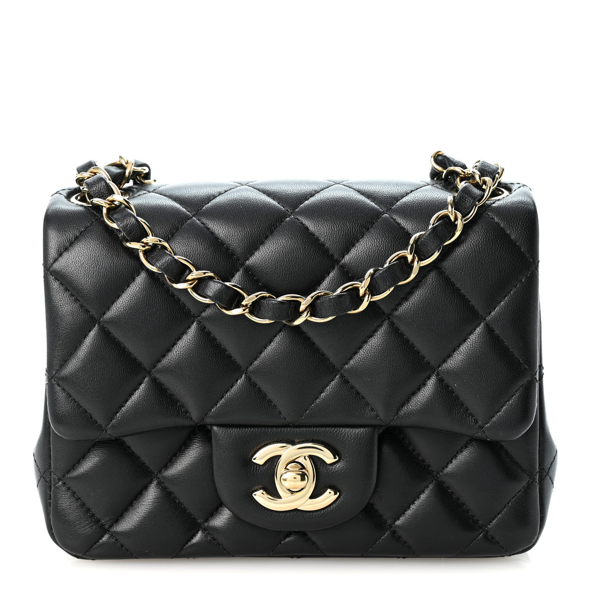 Lambskin Quilted Mini Square Flap Black