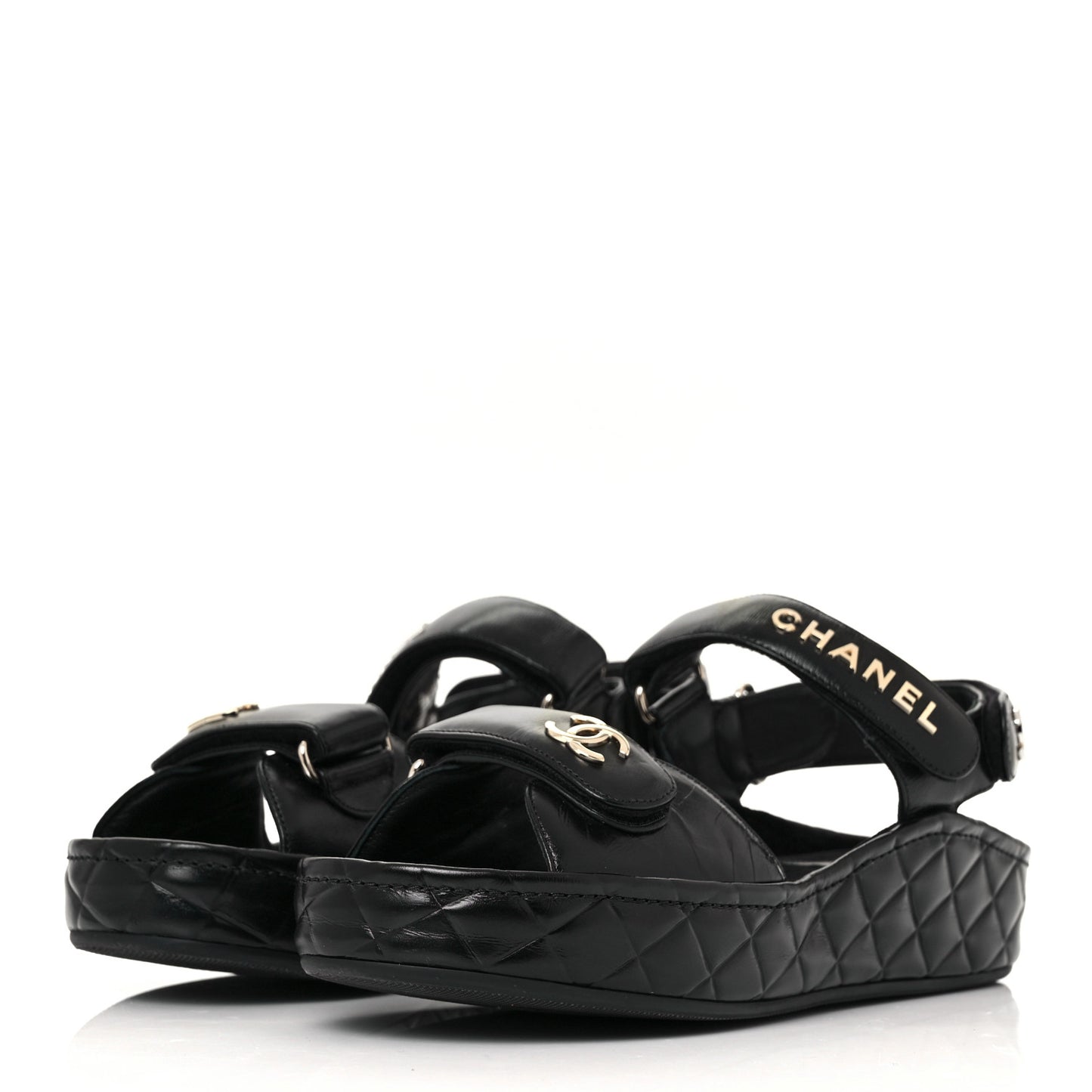 Shiny Calfskin Logo Platform Sandals 39 Black