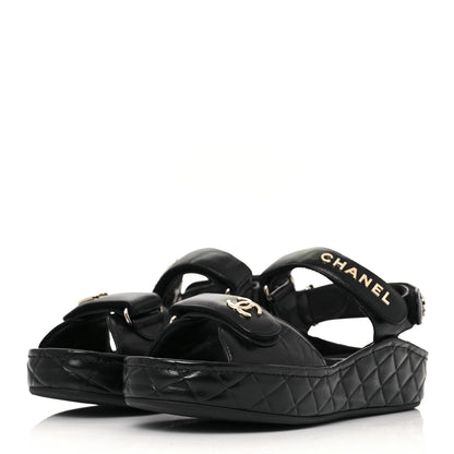 Chanel Shiny Calfskin Logo Platform Sandals 39 Black 5 of 22
