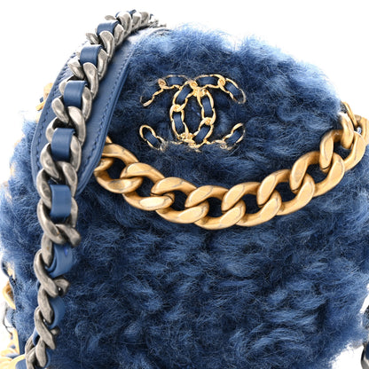 Chanel Shearling Sheepskin Chanel 19 Round Clutch With Chain Blue 8 of 11