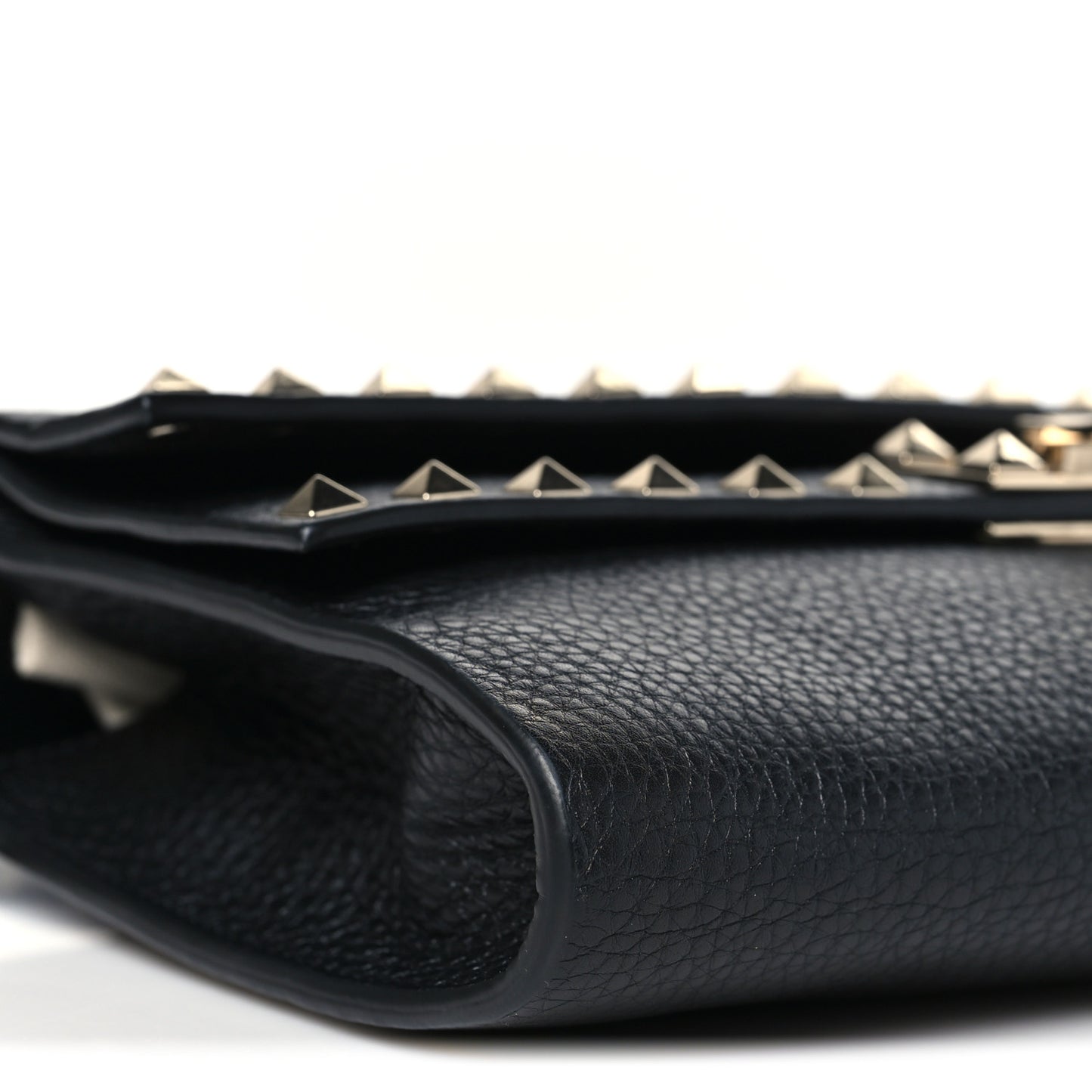 Grainy Calfskin Rockstud Double Flap Crossbody Bag Black