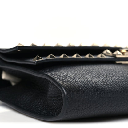 Valentino Garavani Grainy Calfskin Rockstud Double Flap Crossbody Bag Black 8 of 9