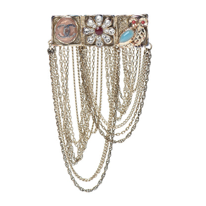 Chanel Enamel Crystal Multi Strand Chain Brooch Gold 1 of 6