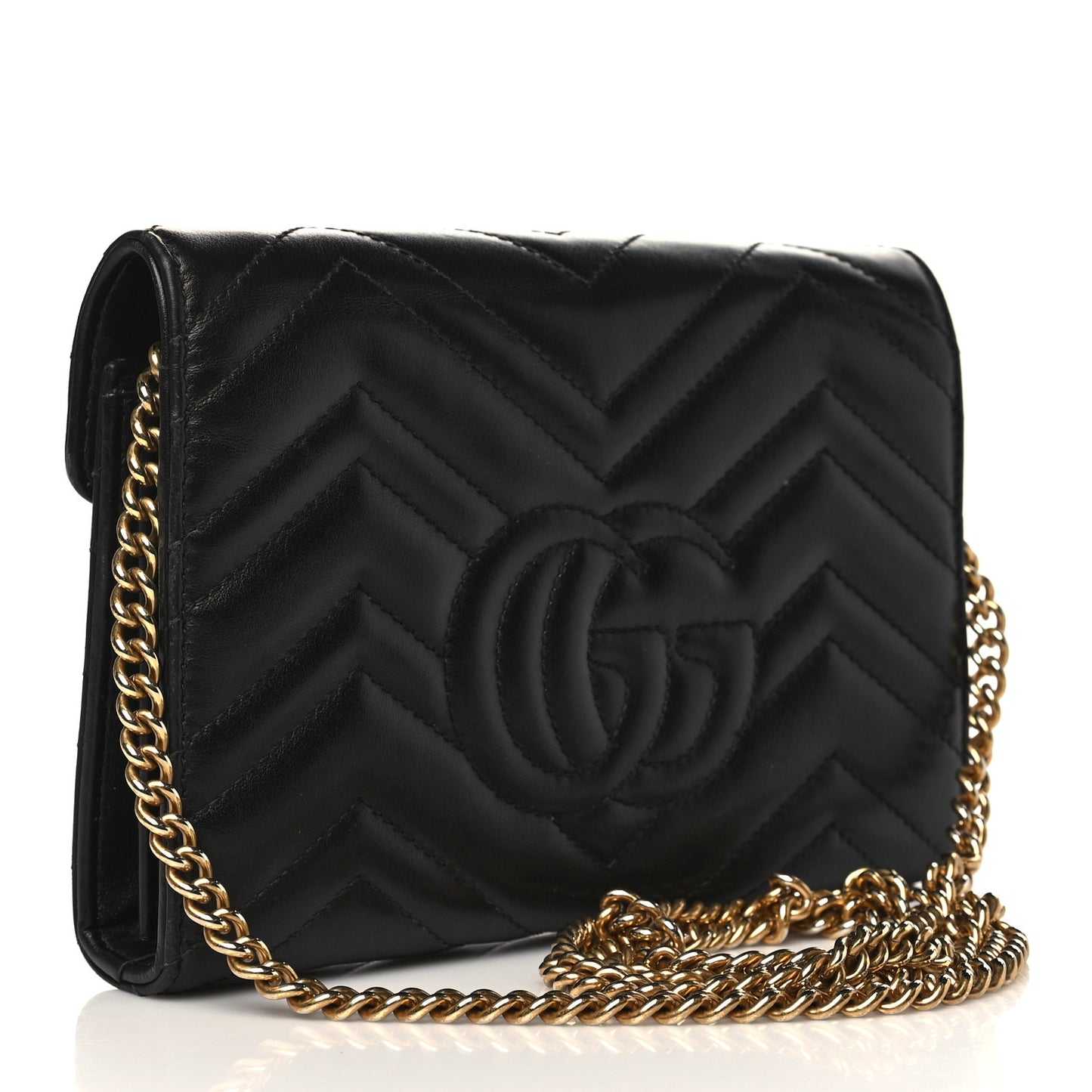 Calfskin Matelasse GG Marmont Chain Wallet Black
