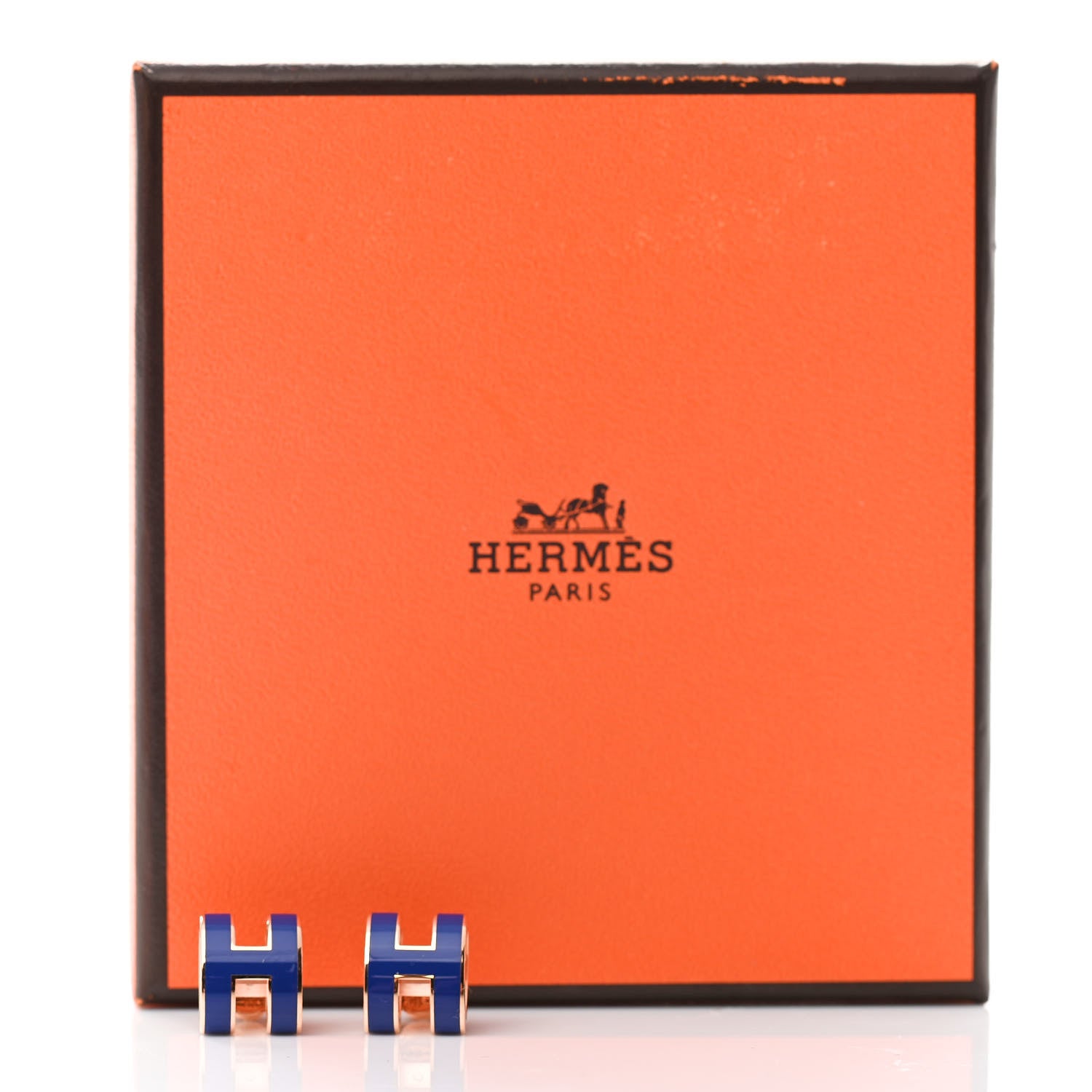 Hermes Rose Gold Lacquered Pop H Earrings Navy Bleu 5 of 5