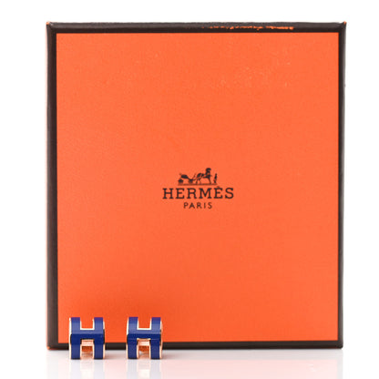 Hermes Rose Gold Lacquered Pop H Earrings Navy Bleu 5 of 5