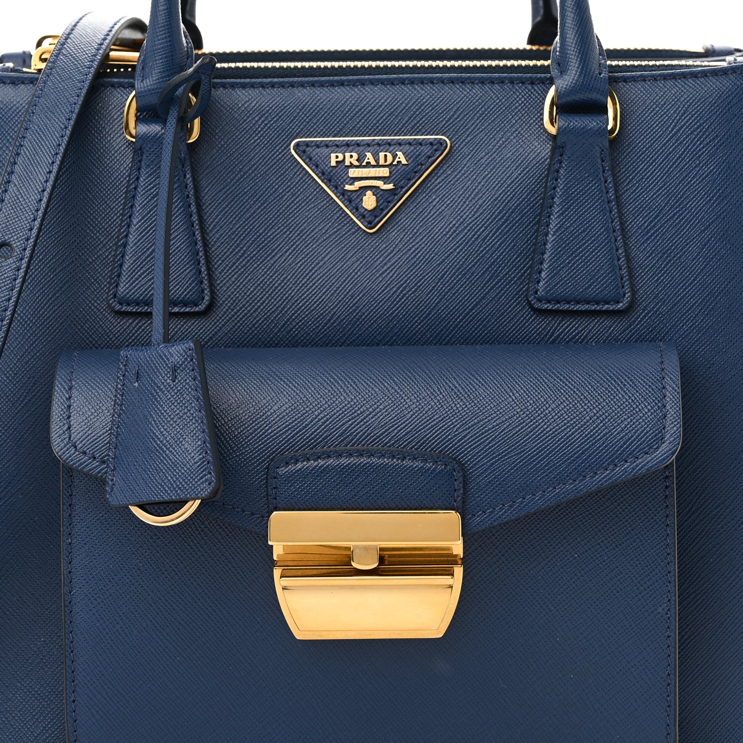 Prada Saffiano Lux Galleria Front Pocket Tote Bluette 7 of 10