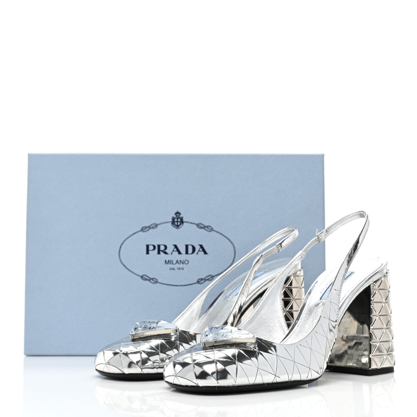 Spazzolato Triangle Logo Slingback 90mm Pumps 38 Argento