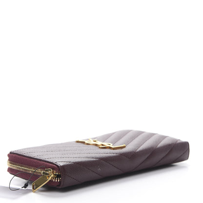 Saint Laurent Grain De Poudre Matelasse Chevron Monogram Zip Around Wallet Rouge Legion 4 of 9