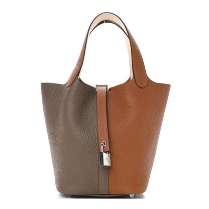 Hermes Taurillon Clemence Casaque Picotin 18 PM Gold Etain Nata 1 of 4