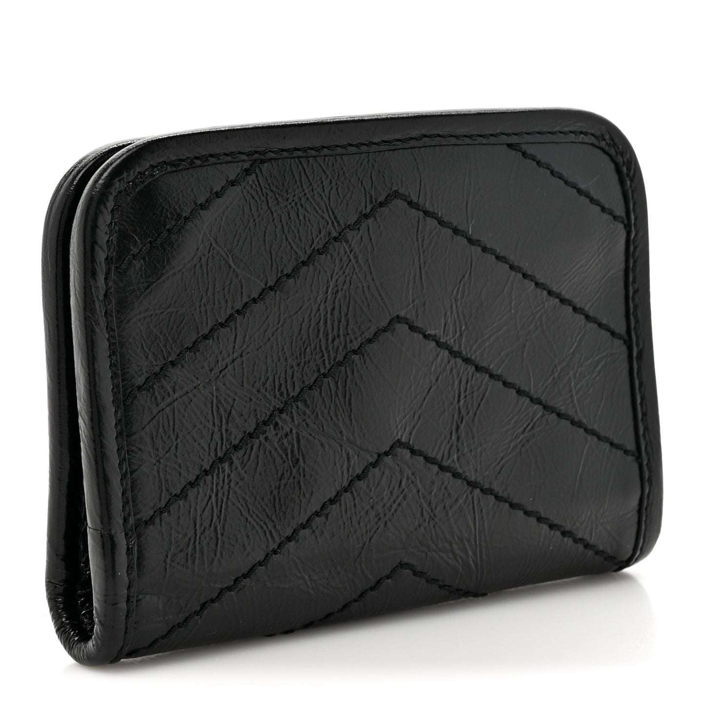 Crinkled Calfskin Matelasse Monogram Niki Card Holder Black