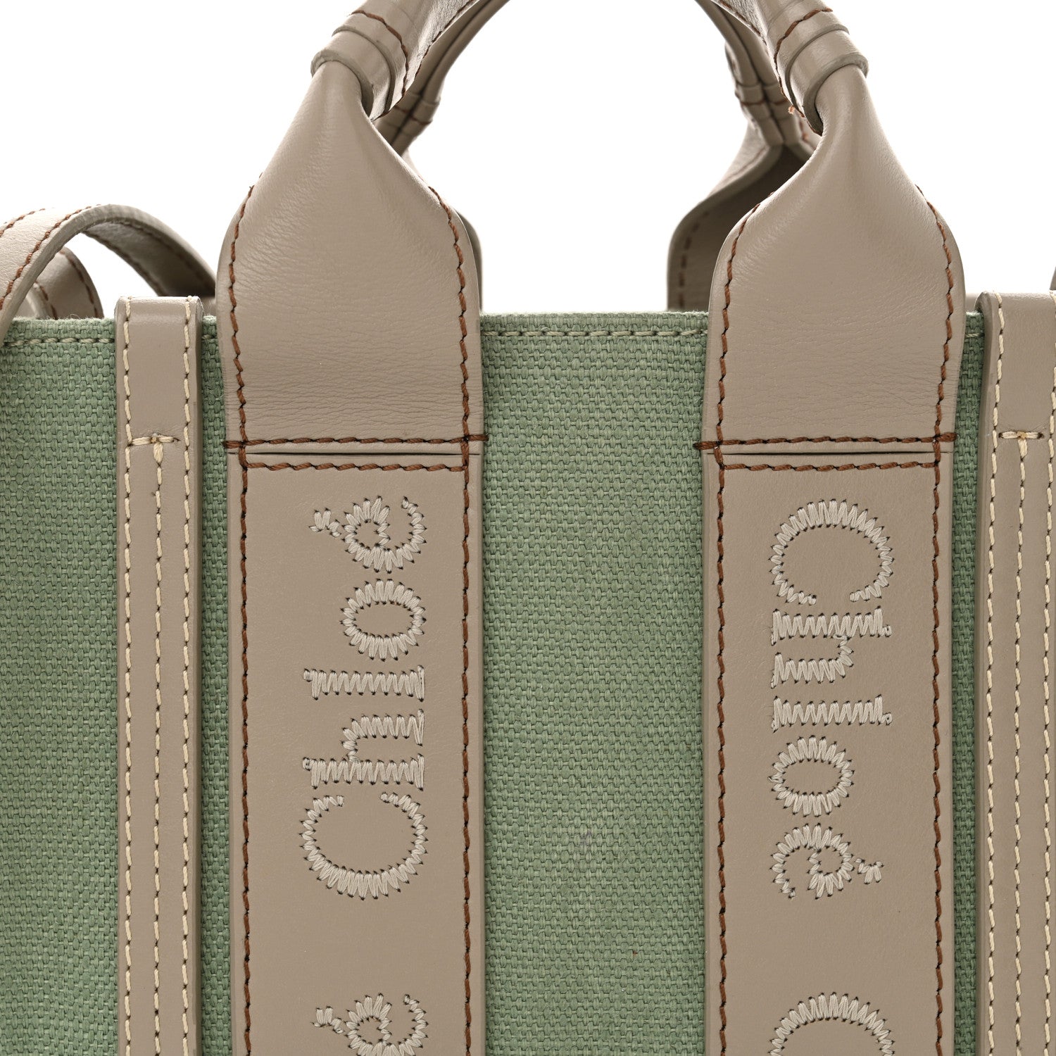 Chloe Cotton Calfskin Mini Woody Ribbon Tote Faded Green 8 of 14