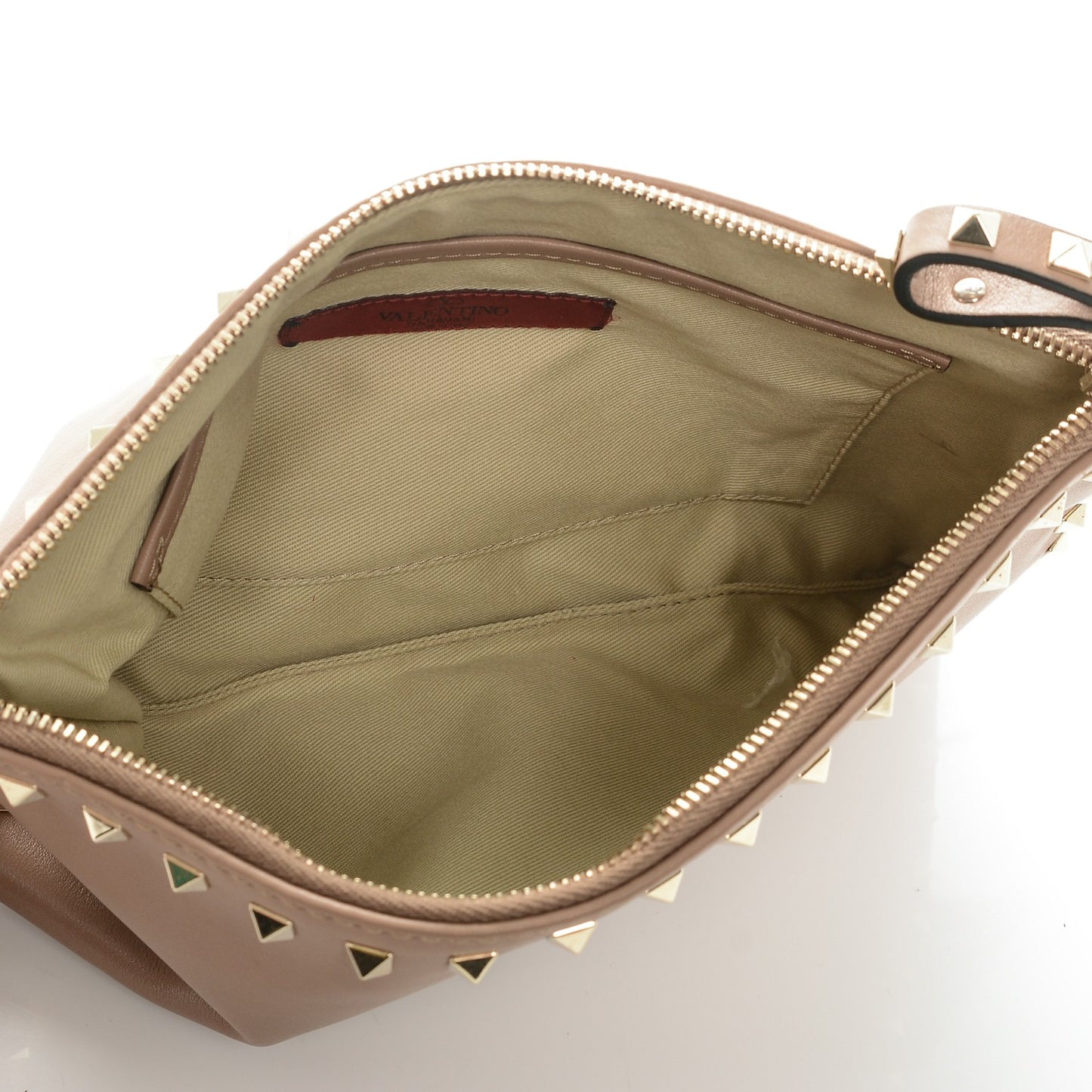 Vitello Rockstud Zip Handle Pouch Poudre