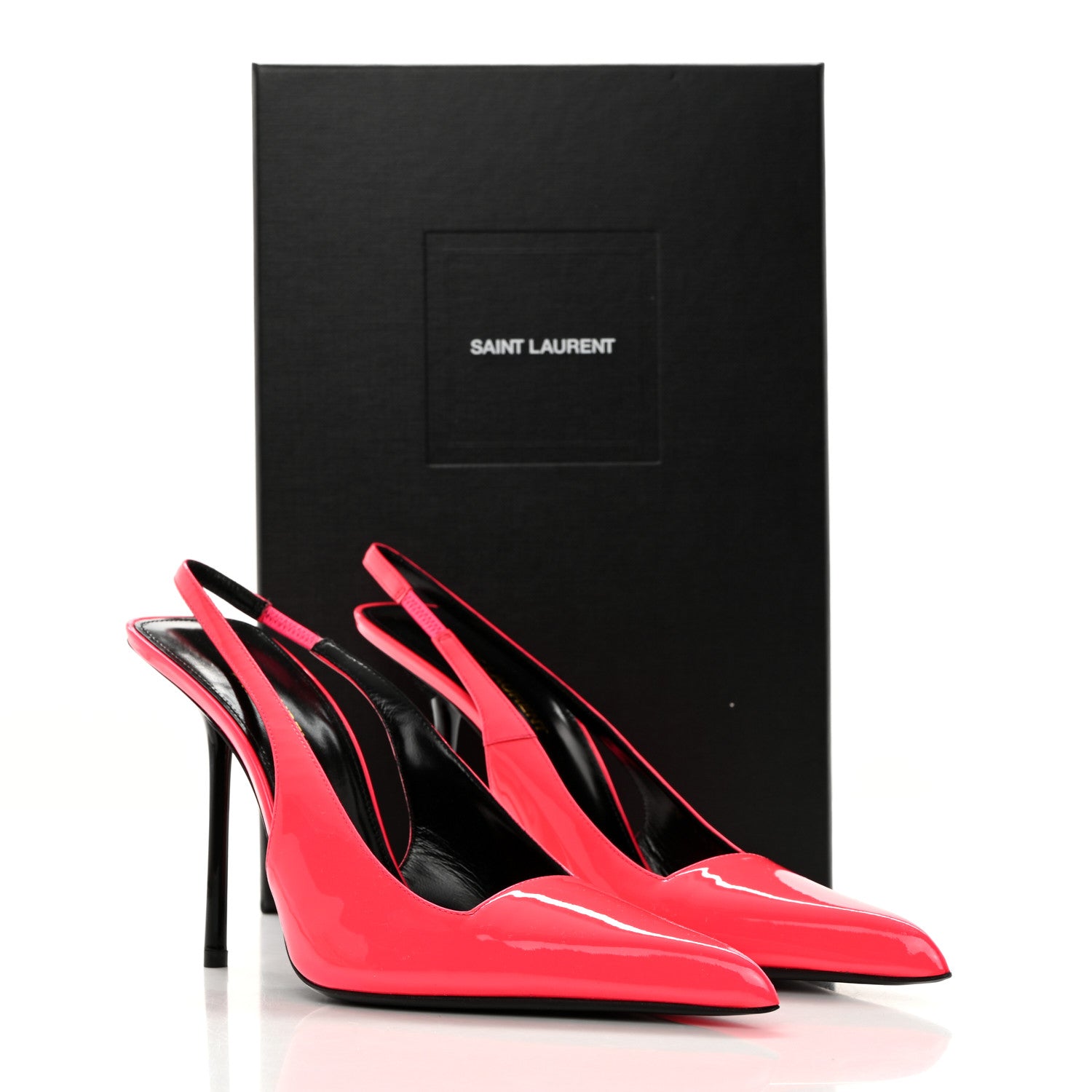 Saint Laurent Patent Calfskin Paloma 105 Slingback Pumps 38 Highlighter Coral 9 of 9