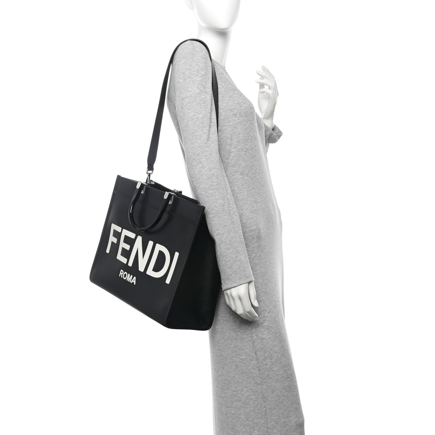 Fendi Vitello King Plexiglass Medium Fendi Sunshine Shopper Tote Black White 2 of 10