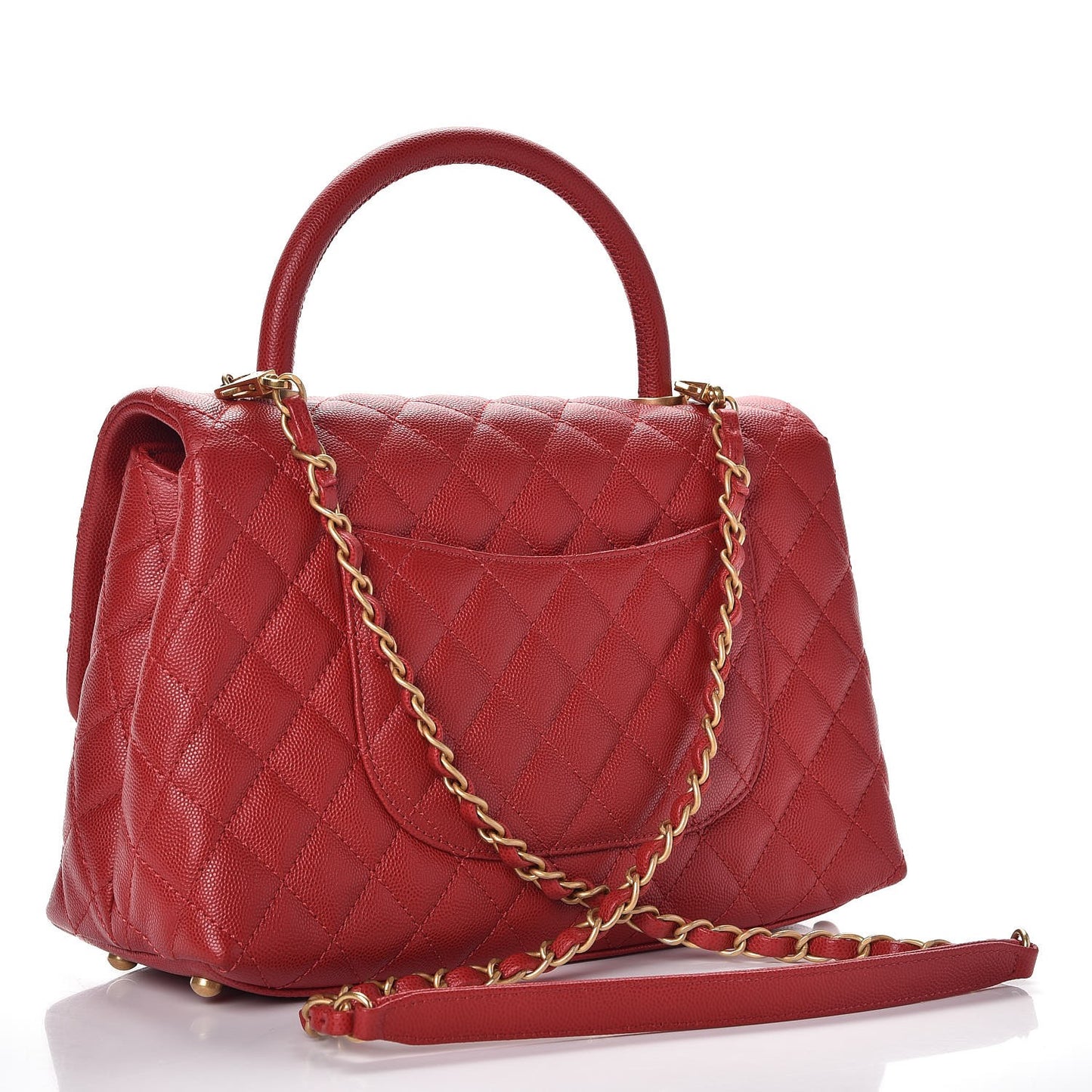 Caviar Quilted Small Coco Handle Flap Red