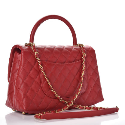 Chanel Caviar Quilted Small Coco Handle Flap Red 3 of 8