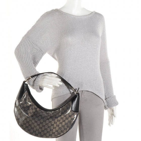 Crystal Monogram Half Moon Hobo Black