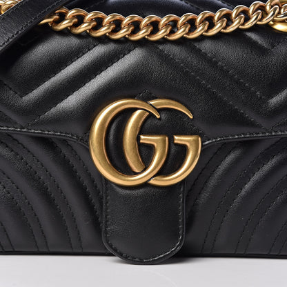 Gucci Calfskin Matelasse Mini GG Marmont Shoulder Bag Black 8 of 13
