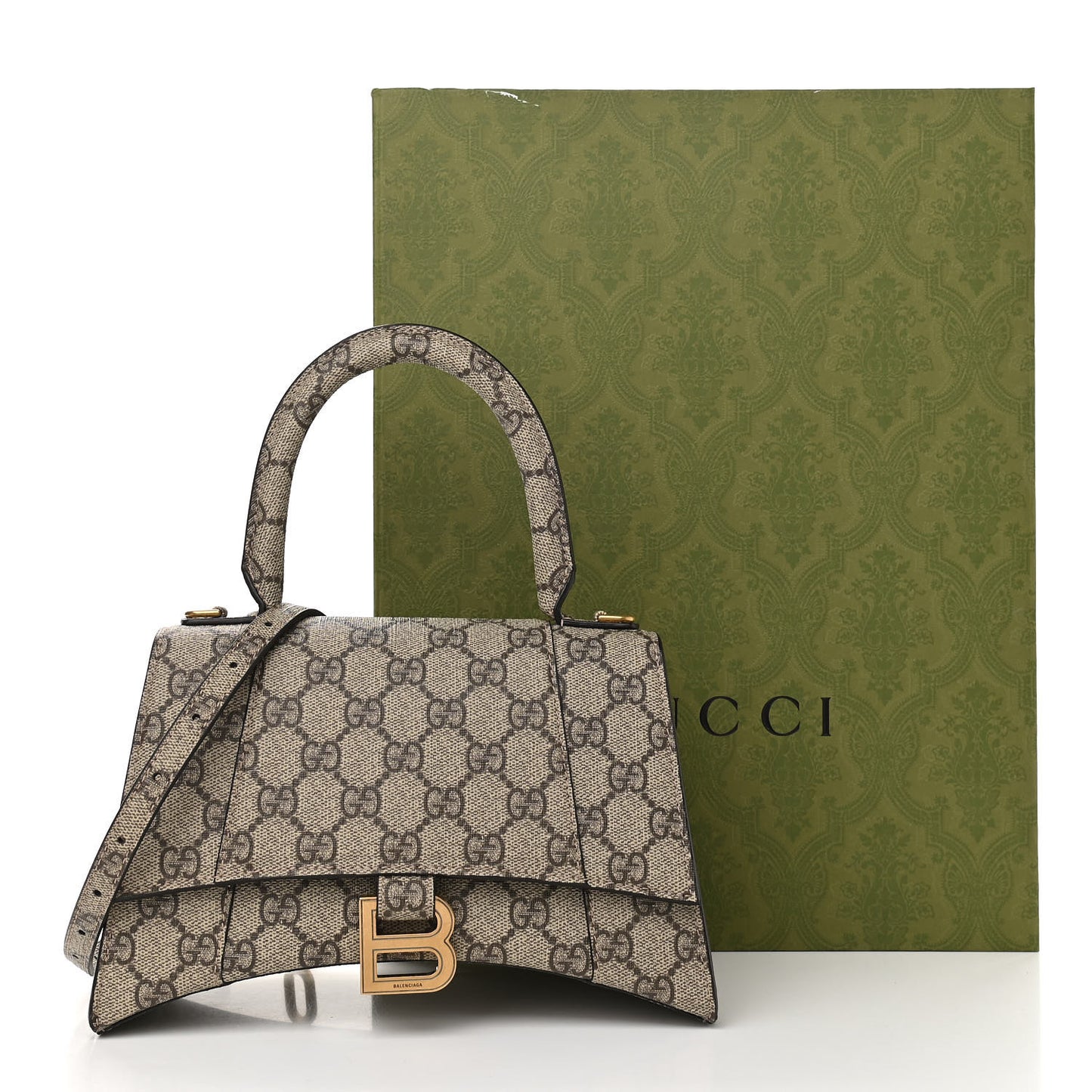 X GUCCI GG Supreme Monogram Small Hourglass Top Handle Bag Beige Ebony
