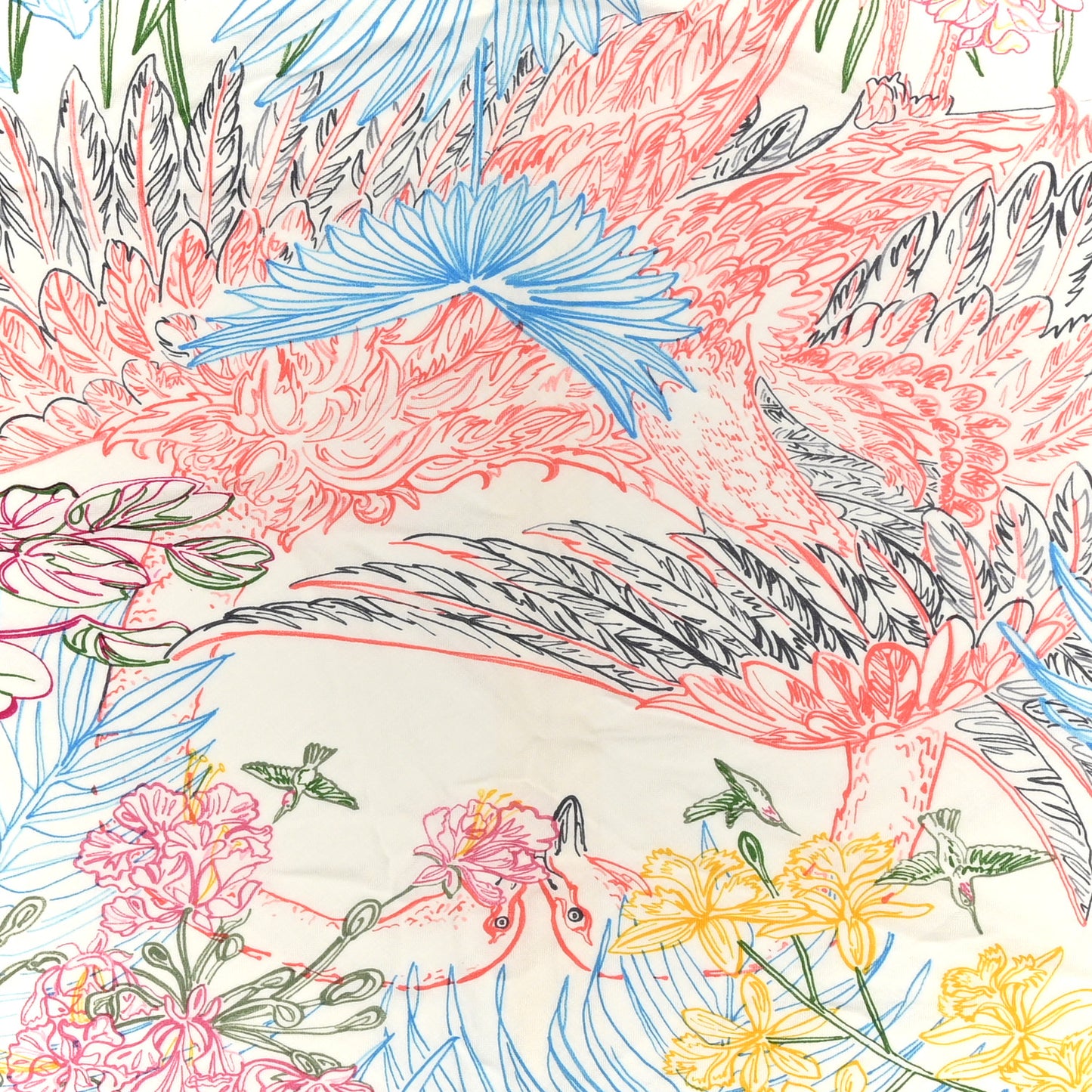 Cashmere Silk Flamingo Party Coloriage Triangle Scarf White Rose Turquoise