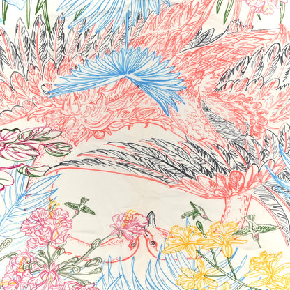 Hermes Cashmere Silk Flamingo Party Coloriage Triangle Scarf White Rose Turquoise 2 of 6