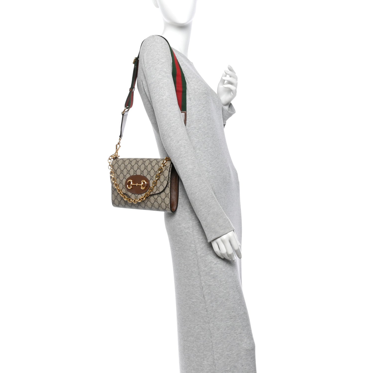 Gucci GG Supreme Monogram Azalea Calfskin Web Small Horsebit 1955 Crossbody Bag Beige Ebony Brown Sugar 2 of 10