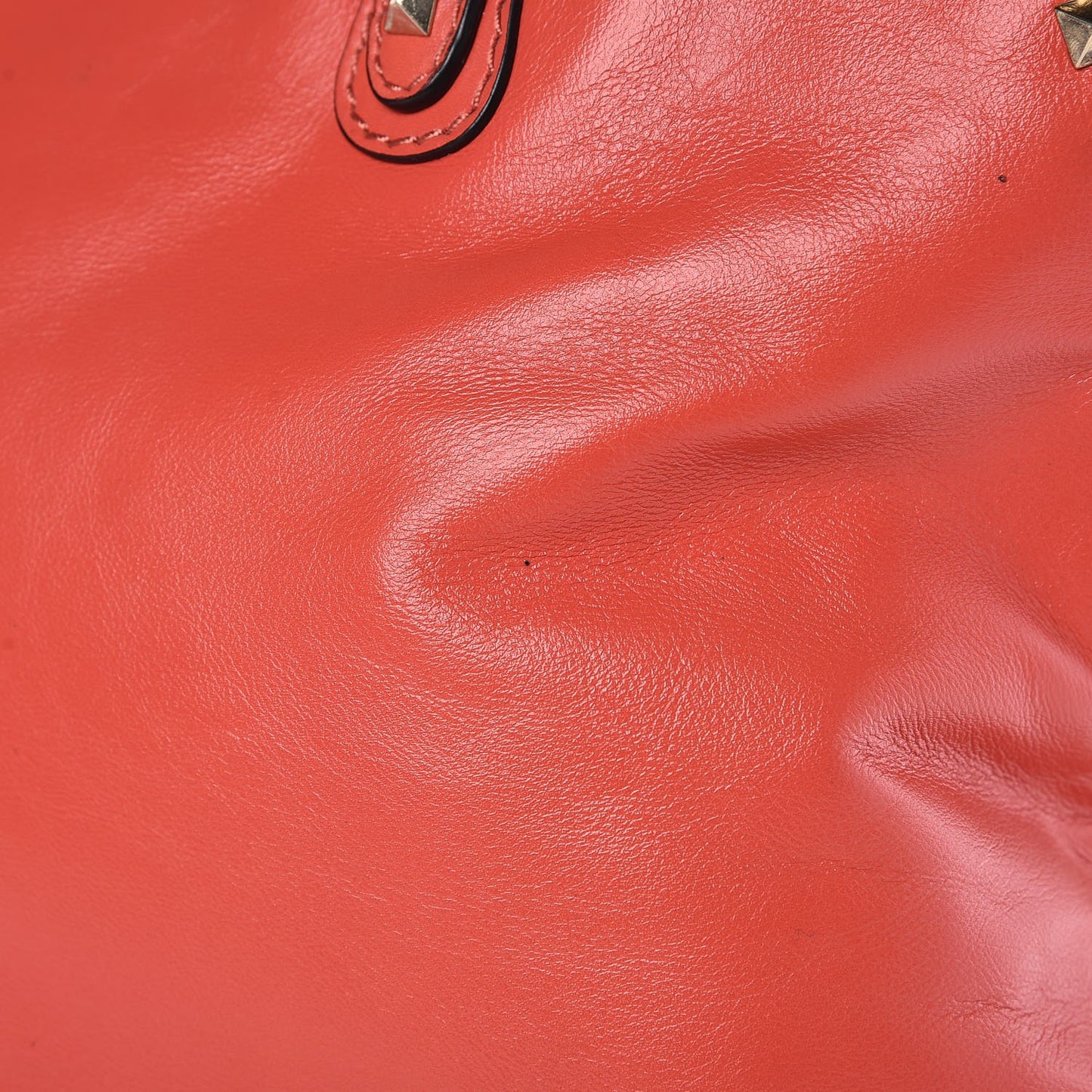 Vitello Rockstud Dome Satchel Deep Coral