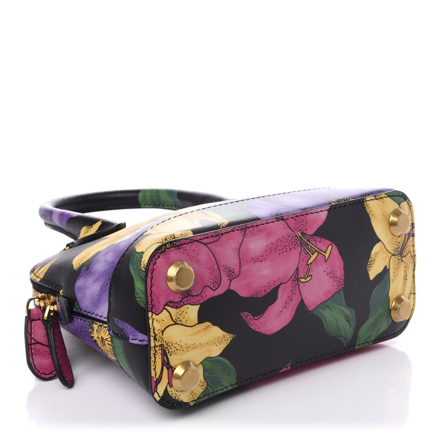 Smooth Calfskin Lush Floral Print XXS Ville Top Handle Bag Black Multicolor
