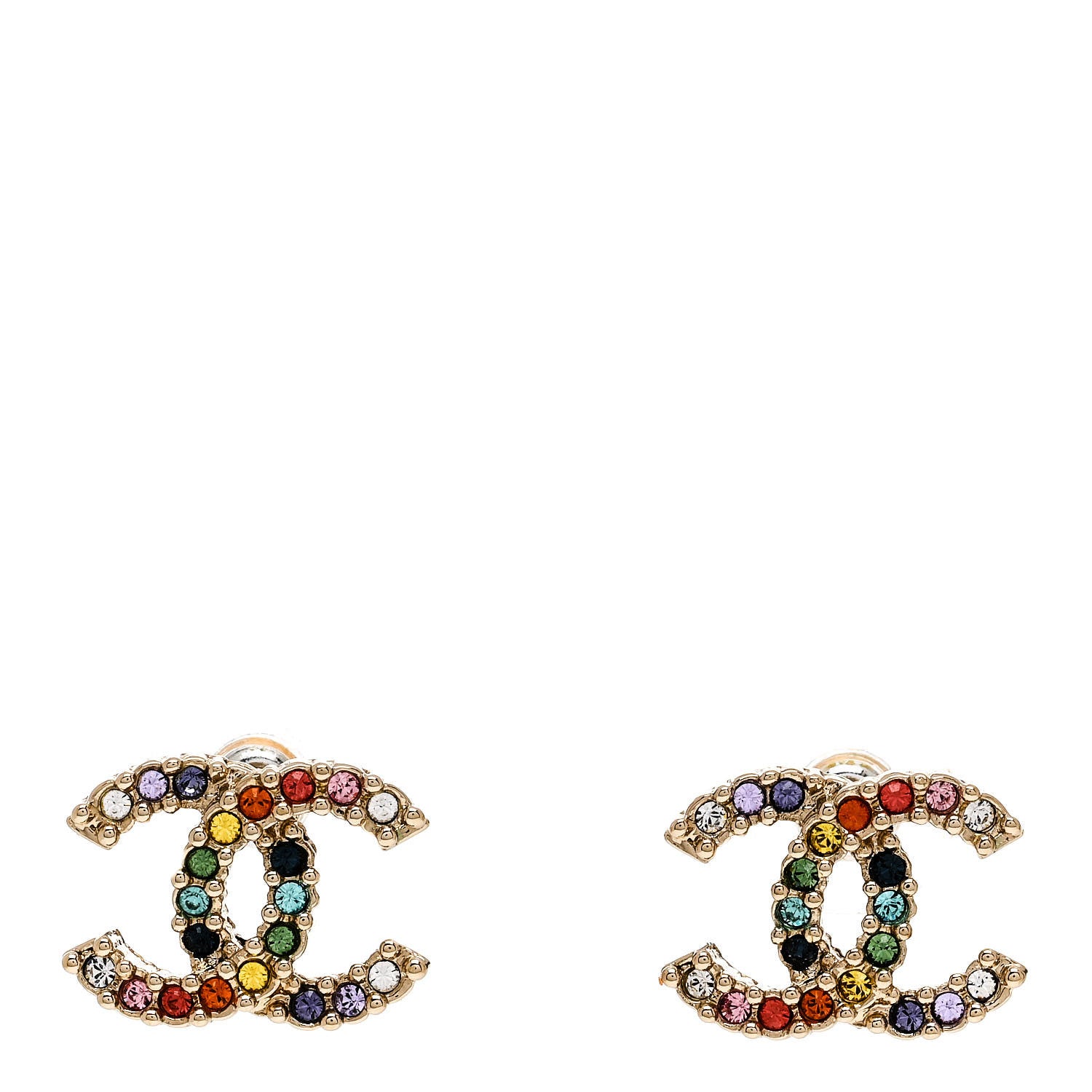 Chanel Crystal Over The Rainbow CC Earrings Gold Multicolor 1 of 5