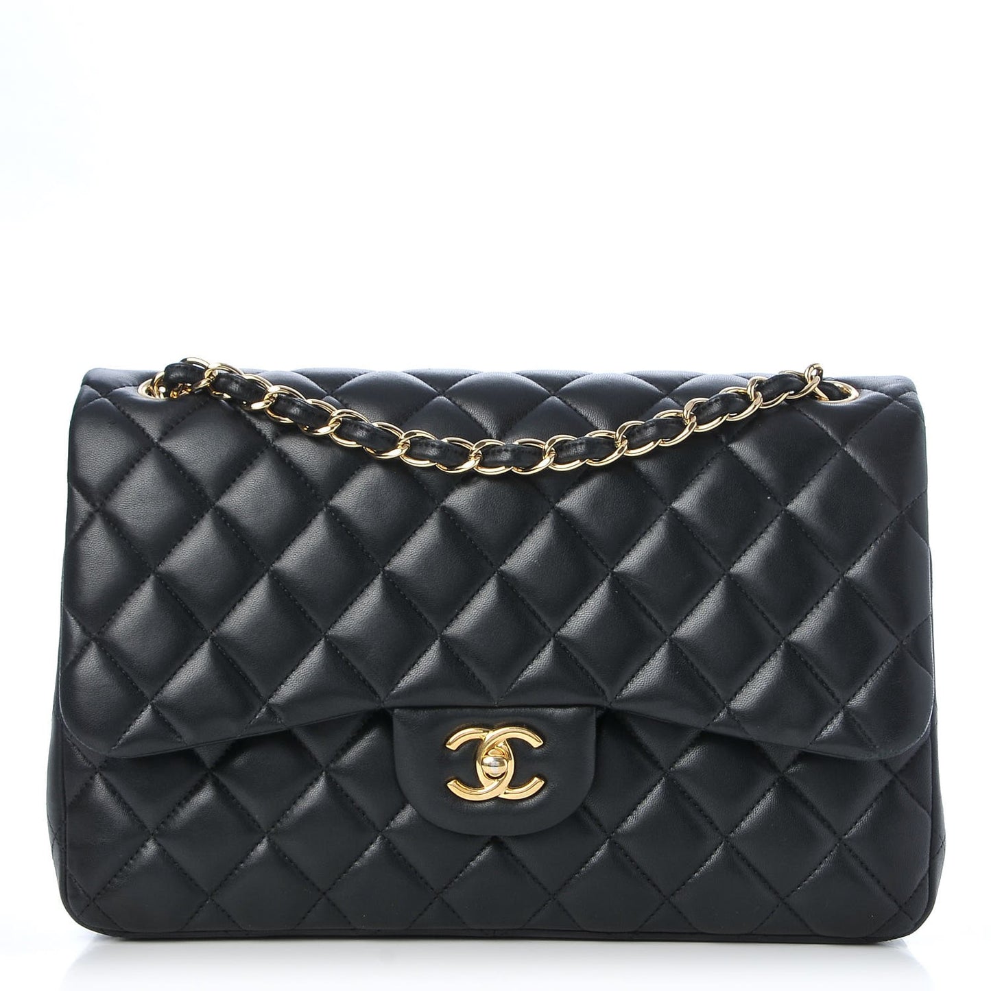 Lambskin Quilted Jumbo Double Flap Black