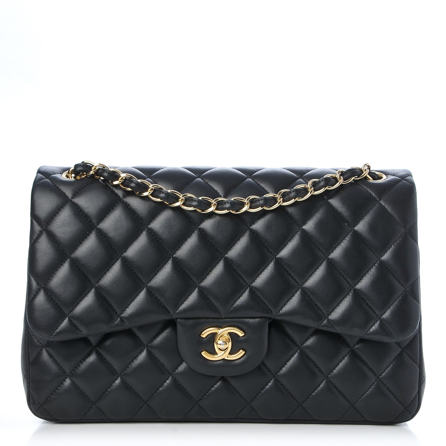 Chanel Lambskin Quilted Jumbo Double Flap Black 1 of 9