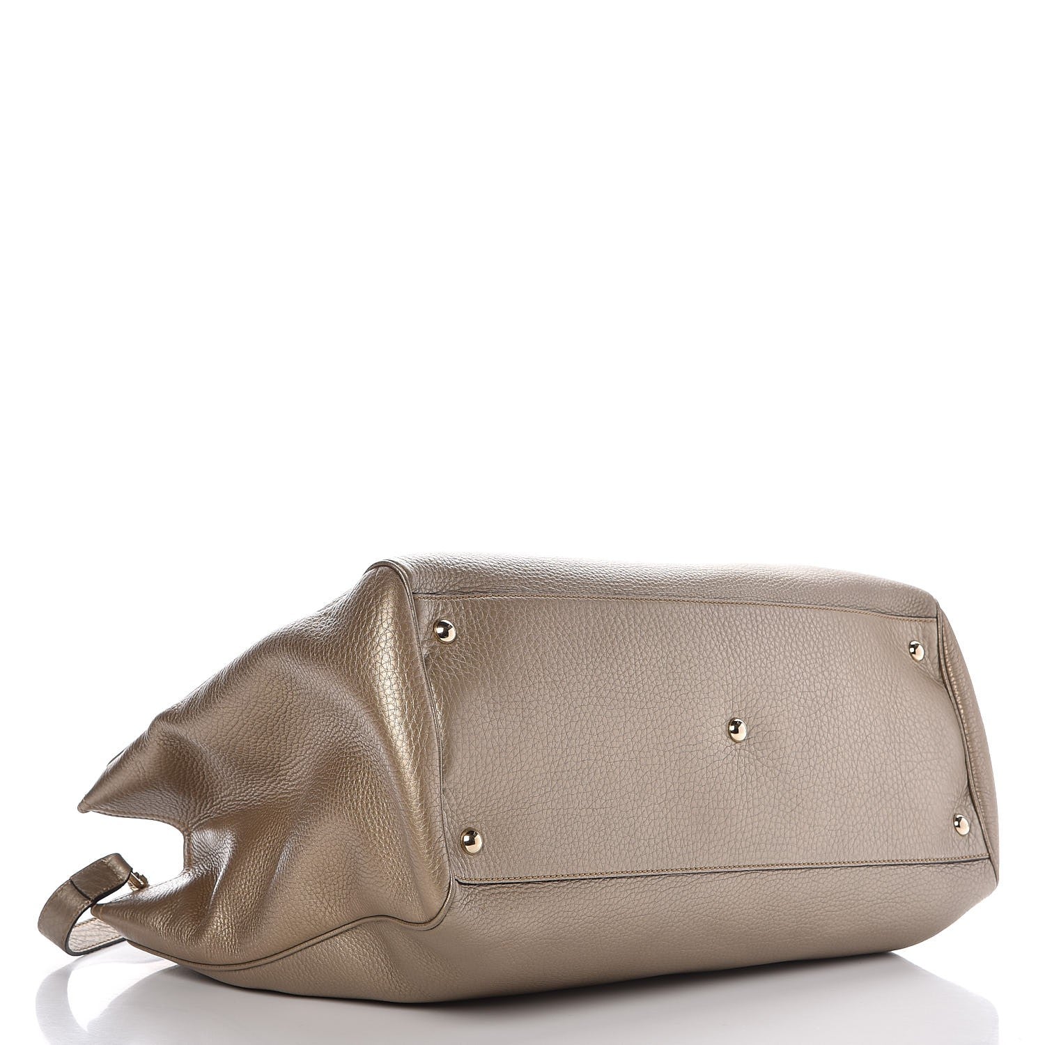 Gucci Metallic Pebbled Calfskin Large Bamboo Shopper Tote Golden Beige 5 of 11
