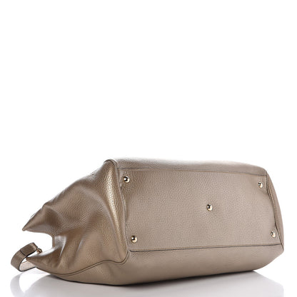 Gucci Metallic Pebbled Calfskin Large Bamboo Shopper Tote Golden Beige 5 of 11