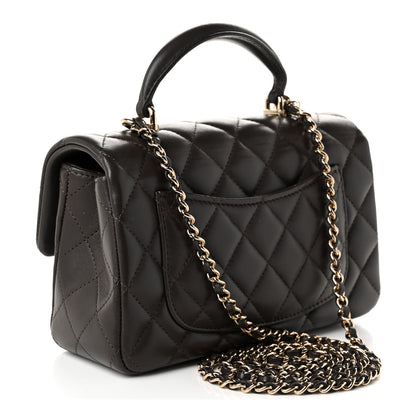 Chanel Lambskin Quilted Mini Top Handle Rectangular Flap Dark Brown 3 of 10