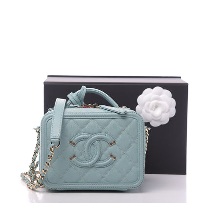 Chanel Caviar Quilted Small CC Filigree Vanity Case Light Blue 11 of 11
