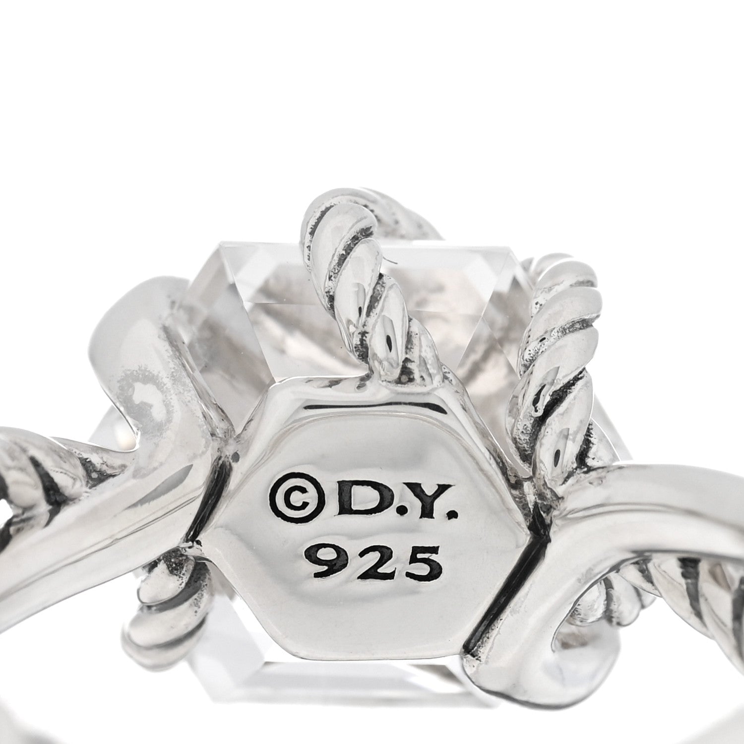 David Yurman Sterling Silver Diamond Rock Crystal 10mm Cable Wrap Ring 54 7 4 of 4