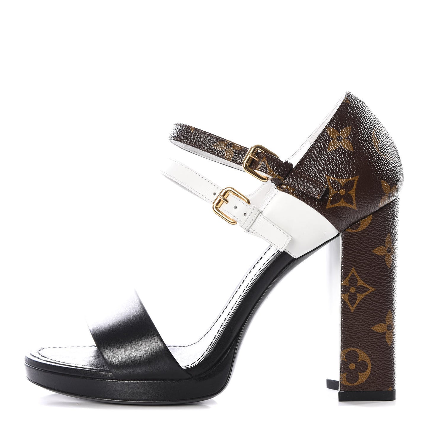 Calfskin Monogram Matchmake Cross Sandals 36 Black White