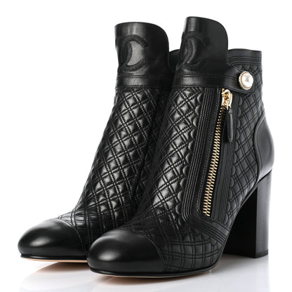 Chanel Lambskin Quilted Pearl CC Cap Toe Short Boots 40 Black 3 of 9